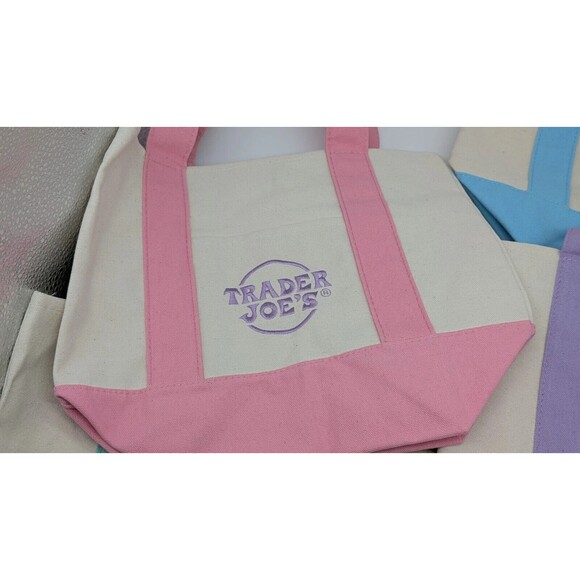 Trader Joe's Pastel Mini Canvas Tote Bags 2025 Limited Edition NWT Easter - Picture 4 of 5